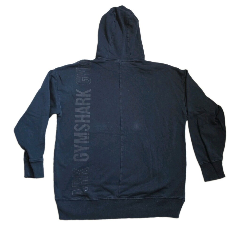 Distressed Mens GymShark Hoodie Sweatshirt Black, Size Medium
